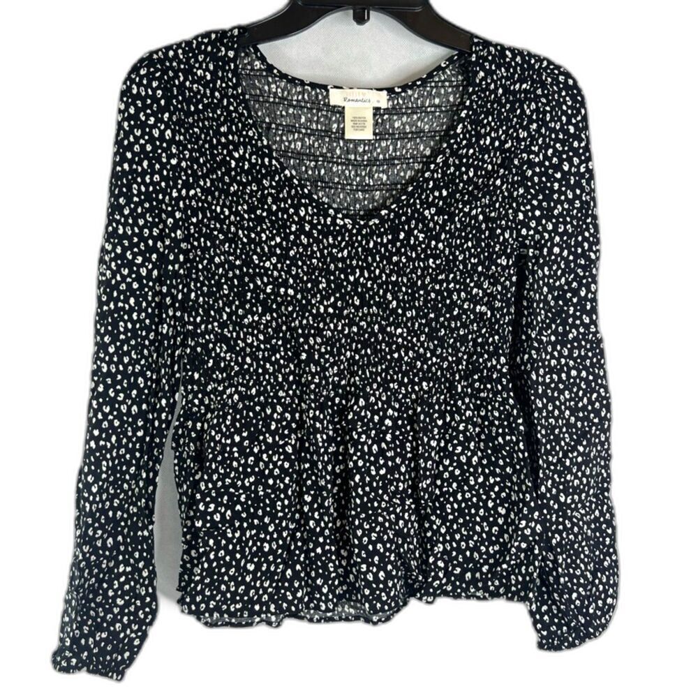 Urban Romantics Long Sleeve Smocked Peplum Patterned Blouse Size XS